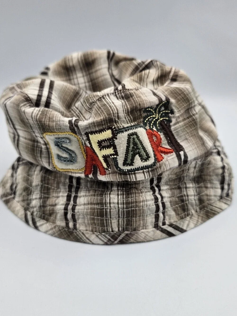 Infant 100% Cotton Plaid Safari Sun Bucket Hat